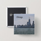 Schets van het prachtige silhouet van Chicago Vierkante Button 5,1 Cm (Voorkant /achterkant)