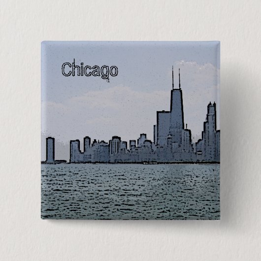Schets van het prachtige silhouet van Chicago Vierkante Button 5,1 Cm (Voorkant)