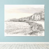 Schets van het stadsgezicht van Napels langs de mo Canvas Afdruk (Insitu (Houten vloer))