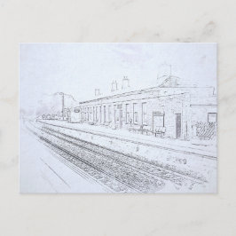 Schets van het treinstation van Todmorden, vintage Briefkaart