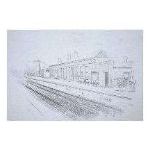 Schets van het treinstation van Todmorden, vintage