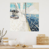 Schets van het zeilschip dat door het zee surft poster (Keuken)