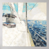 Schets van het zeilschip dat door het zee surft poster (Voorkant)