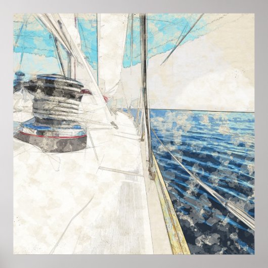 Schets van het zeilschip dat door het zee surft poster (Voorkant)