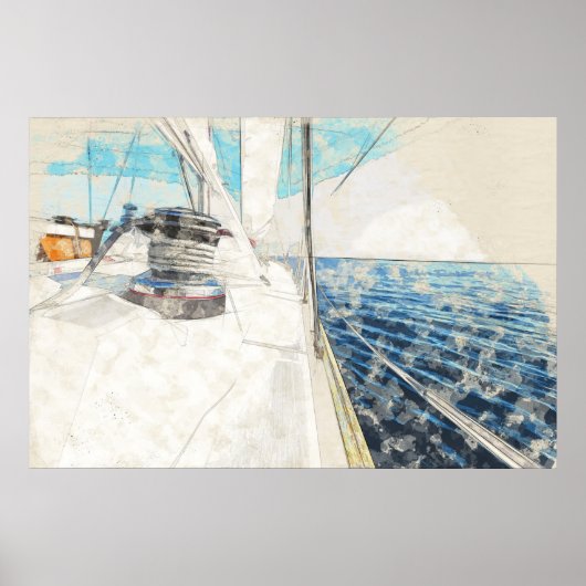 Schets van het zeilschip dat door het zee surft poster (Voorkant)