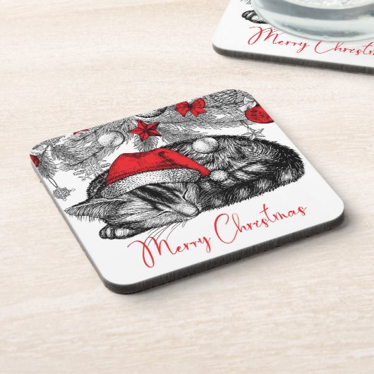 Schets van Kitten Onder Kerstboom Ornamenten Bier Onderzetter (Linkerzijde)