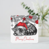 Schets van Kitten Onder Kerstboom Ornamenten Feestdagenkaart (Staand voorkant)