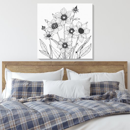 schets van lentebloemen canvas afdruk (Insitu (Slaapkamer))