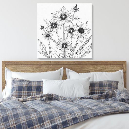 schets van lentebloemen canvas afdruk (Insitu (Slaapkamer))