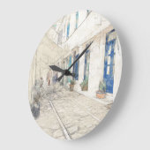 Schets van lopen op traditionele griekse straten grote klok (Hoek)