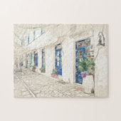 Schets van lopen op traditionele griekse straten legpuzzel (Horizontaal)