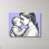 schets van moeder en baby op blauwe achtergrond canvas afdruk (Voorkant)