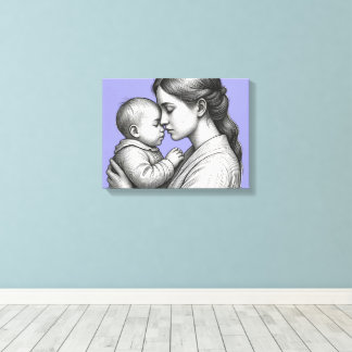 schets van moeder en baby op blauwe achtergrond canvas afdruk