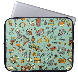 Schets van muziekinstrumenten, naadloos patroon laptop sleeve
