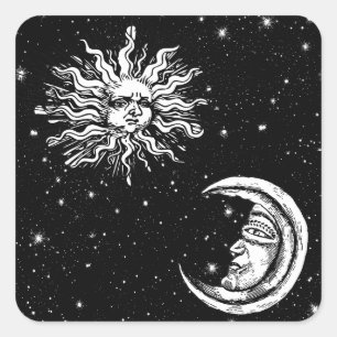 schets van mystieke maan en zon vierkante sticker