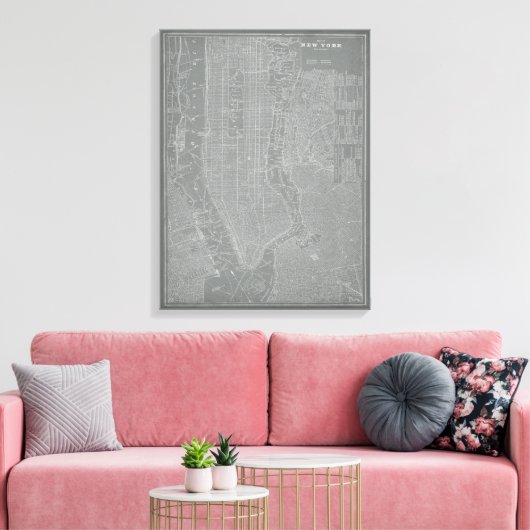 Schets van New York City Map Canvas Afdruk (Insitu (Woonkamer))