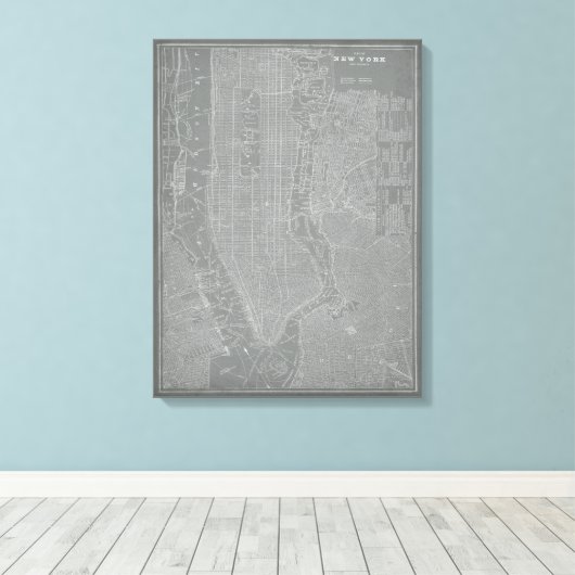 Schets van New York City Map Canvas Afdruk (Insitu (Houten vloer))