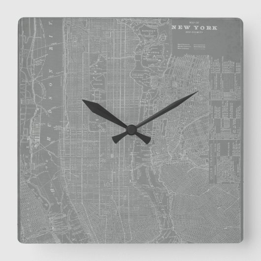 Schets van New York City Map Vierkante Klok (Voorkant)