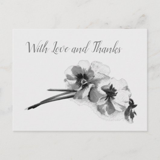 schets van pansies met liefde en Bedankt Briefkaart (Voorkant)