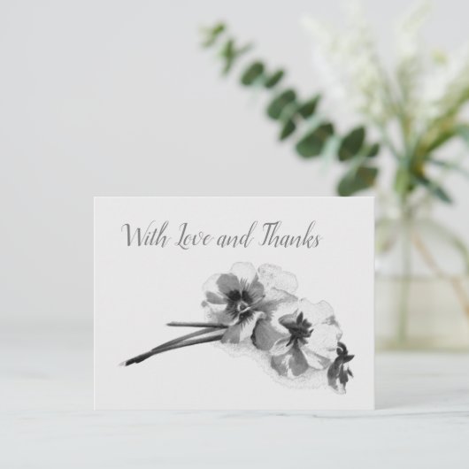 schets van pansies met liefde en Bedankt Briefkaart (Staand voorkant)