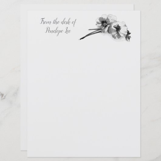 schets van Pansies met papier voor het schrijven (Voorkant / Achterkant)