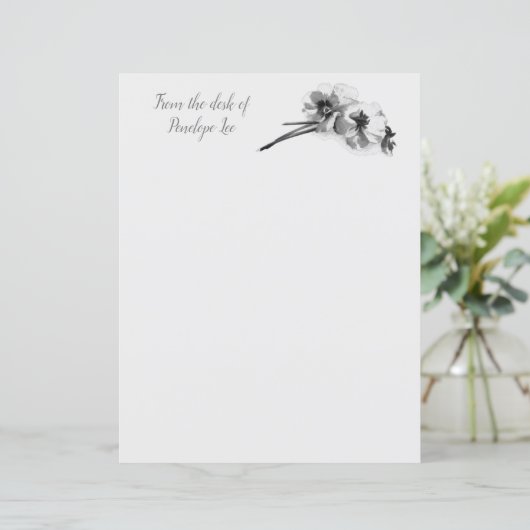  schets van Pansies met papier voor het schrijven  (Staand voorkant)