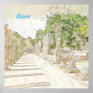 Schets van puinhopen in het Oude Olympia, Elis, Gr Poster
