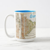 Schets van puinhopen in het Oude Olympia, Elis, Gr Tweekleurige Koffiemok (Links)