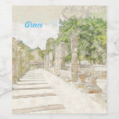 Schets van puinhopen in het Oude Olympia, Elis, Gr Wijn Etiket (Enkel label)