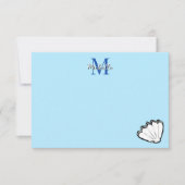 Schets van schelpen wit en blauwe monogram notitiekaartje (Voorkant)