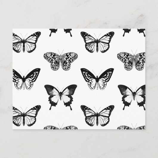 Schets van vlinder, zwart-wit briefkaart (Voorkant)