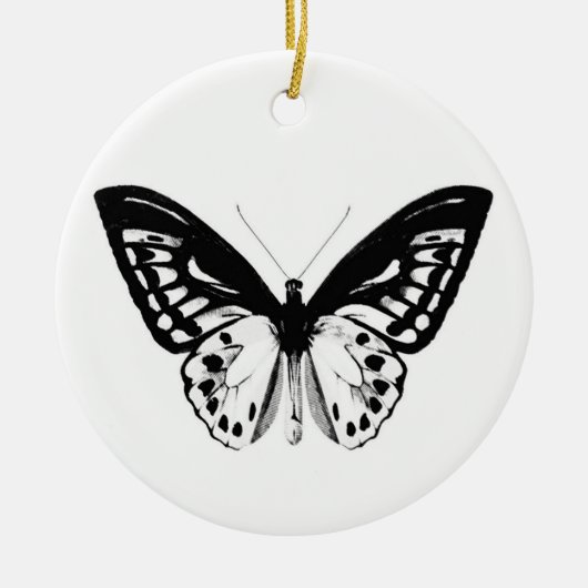 Schets van vlinder, zwart-wit keramisch ornament (Voorkant)