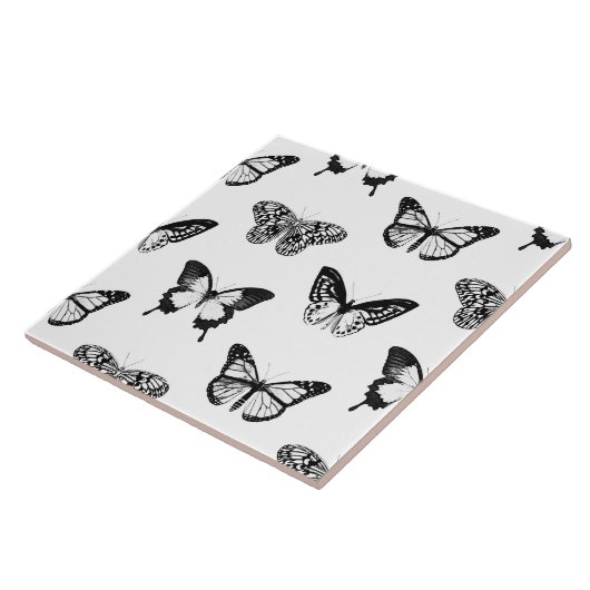 Schets van vlinder, zwart-wit tegeltje (Zijkant)