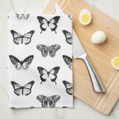 Schets van vlinder, zwart-wit theedoek (Quarter Fold)