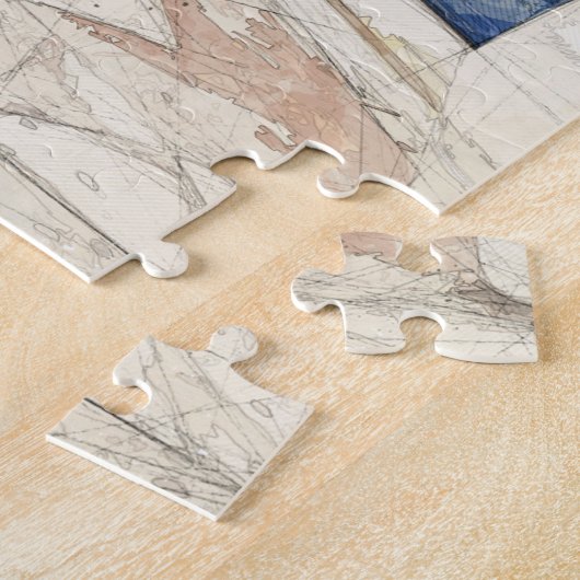 Schets van wandelen in traditionele Griekse strate Legpuzzel (Zijkant)