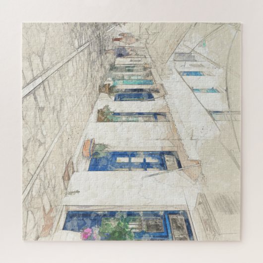 Schets van wandelen in traditionele Griekse strate Legpuzzel (Horizontaal)