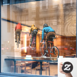 Schets van wielrenners die op fietsen met vaste ve raamsticker