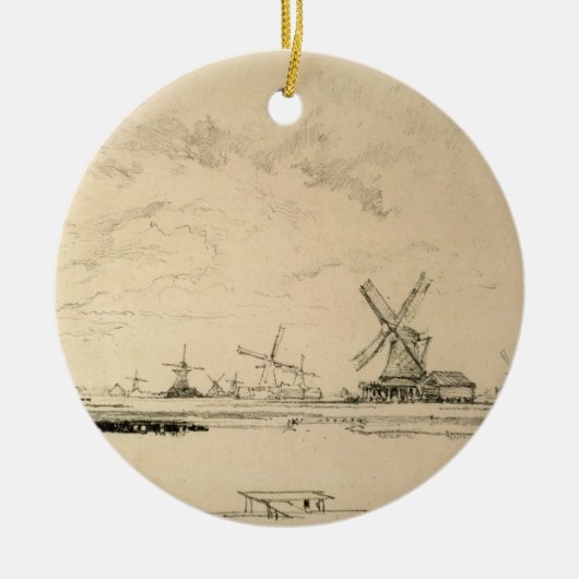  schets van windmolens keramisch ornament (Voorkant)