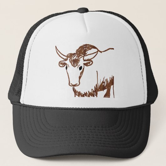 Schets van yak, textuur van houtkorrels trucker pet (Voorkant)