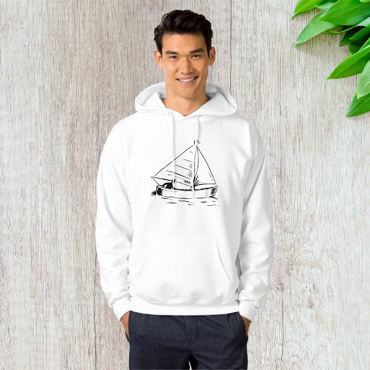 Schets van zeilboot in zee in witte inkt hoodie