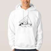 Schets van zeilboot in zee in witte inkt hoodie (Voorkant)
