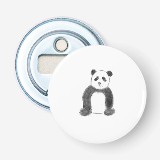 Schets van zwarte en witte panda button flesopener (Voorkant)
