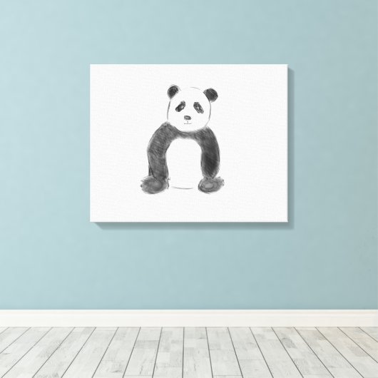 Schets van zwarte en witte panda canvas afdruk (Insitu (Houten vloer))