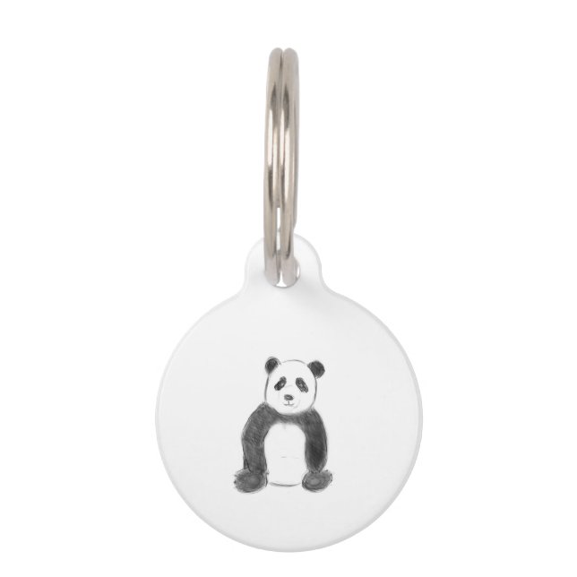 Schets van zwarte en witte panda huisdierpenning (Voorkant)