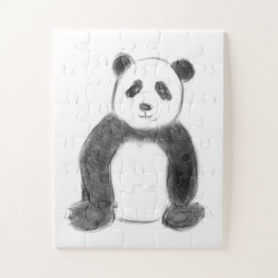 Schets van zwarte en witte panda legpuzzel