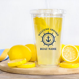 Schets Welkom Aan Boord Boot Naam Anker Touw Roer Acryl Drinkbeker