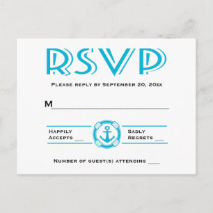 Schets Zeevaart RSVP Blauwe Turquoise Scheepsanker Uitnodiging Briefkaart