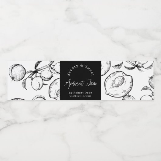 Schets Zelfgemaakte Abrikozenjam Wrap-around Label Waterfles Etiket (Enkel label)
