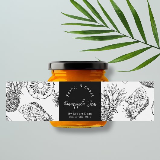 Schets Zelfgemaakte Ananas Jam Wrap-around Label Waterfles Etiket