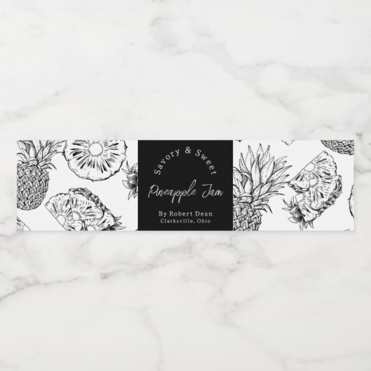 Schets Zelfgemaakte Ananas Jam Wrap-around Label Waterfles Etiket (Enkel label)